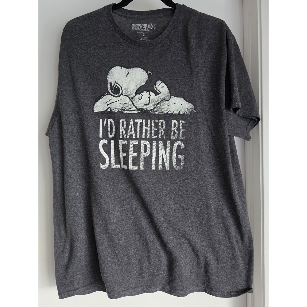 Peanuts T-Shirt L Grey Snoopy I'd Rather be Sleeping Short Sleeve Unisex Tee Top